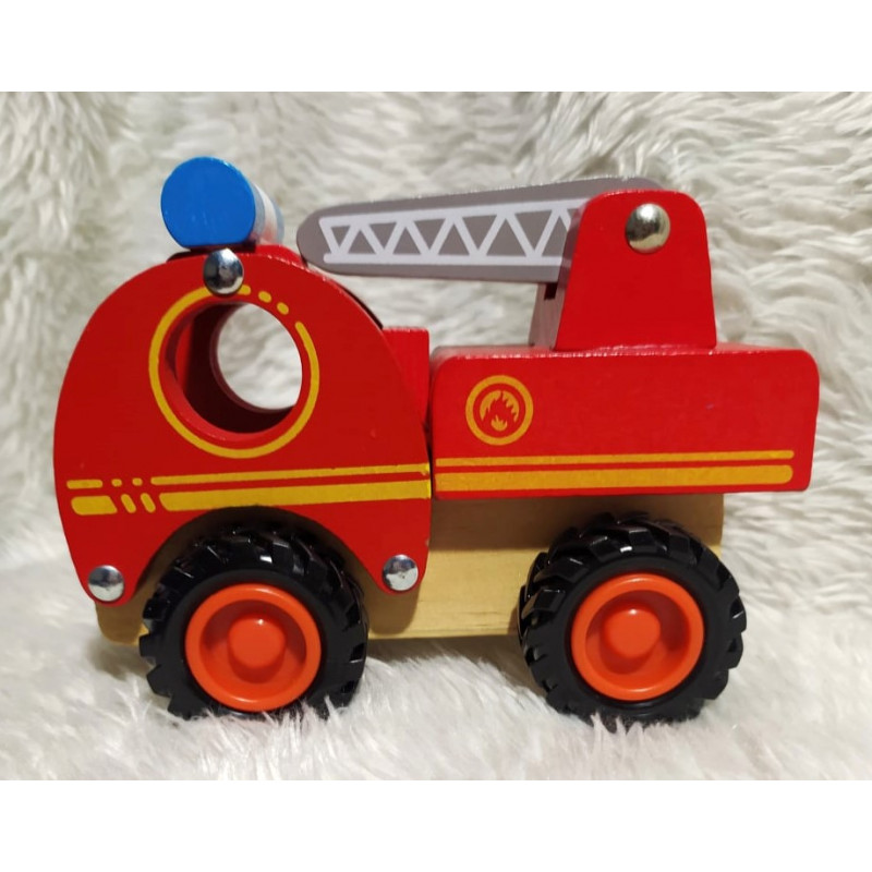 Camion de pompiers en bois rouge Mercredi et Patati - Le petit Souk