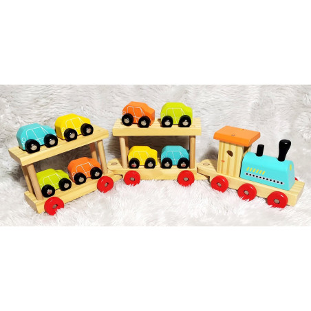 Train transporteur de voitures en bois