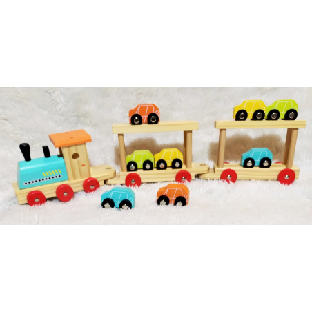 Train transporteur de voitures en bois